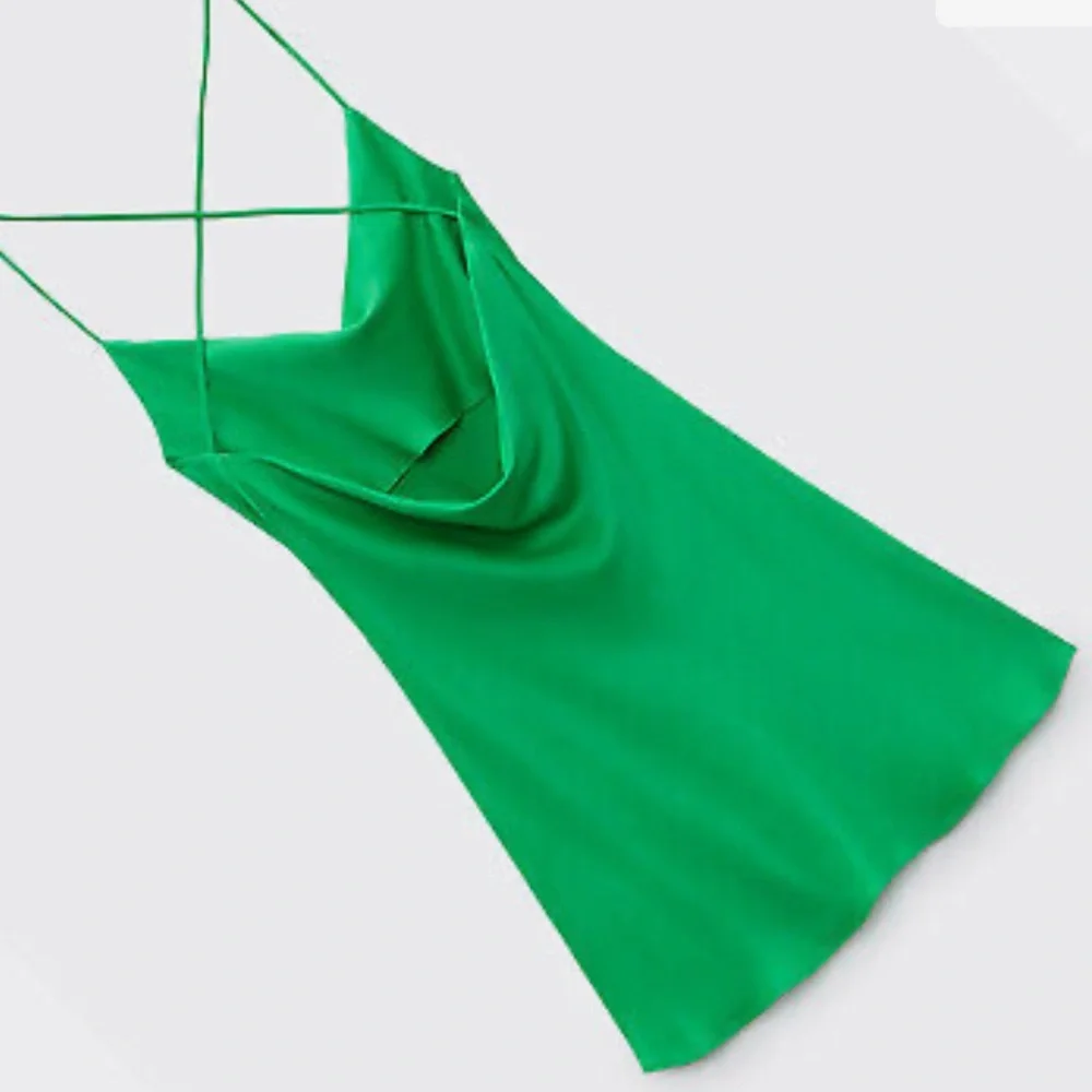 Zara Short Satin Effect Dress Green - Picture 8 of 14